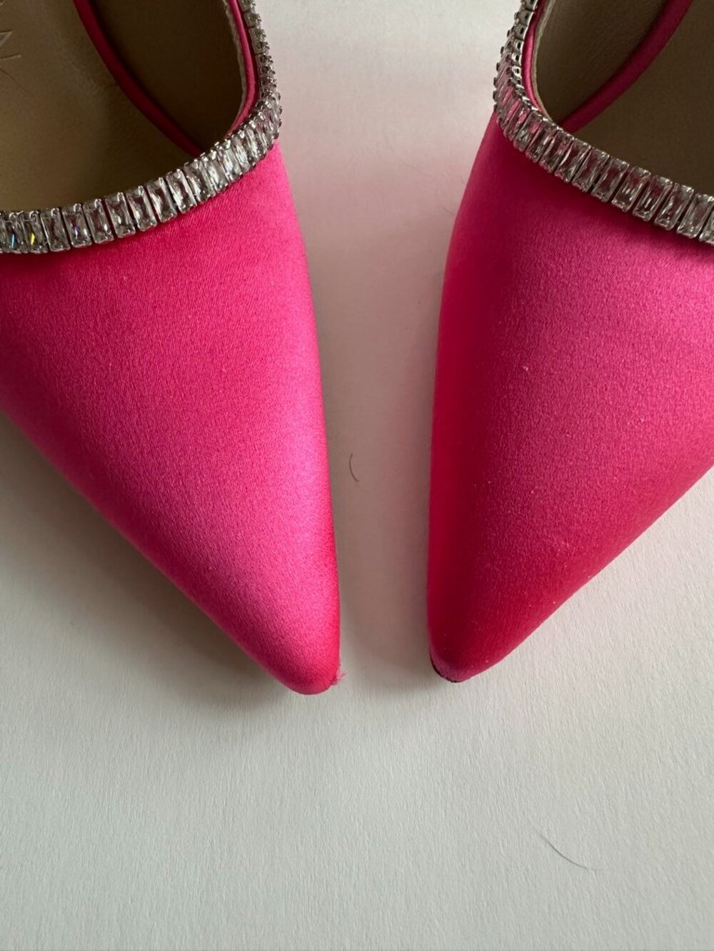 Stuart Weitzman Pink Satin Crystal Heels, Size 7 Luxury Designer Pumps Mules - Picture 6 of 12